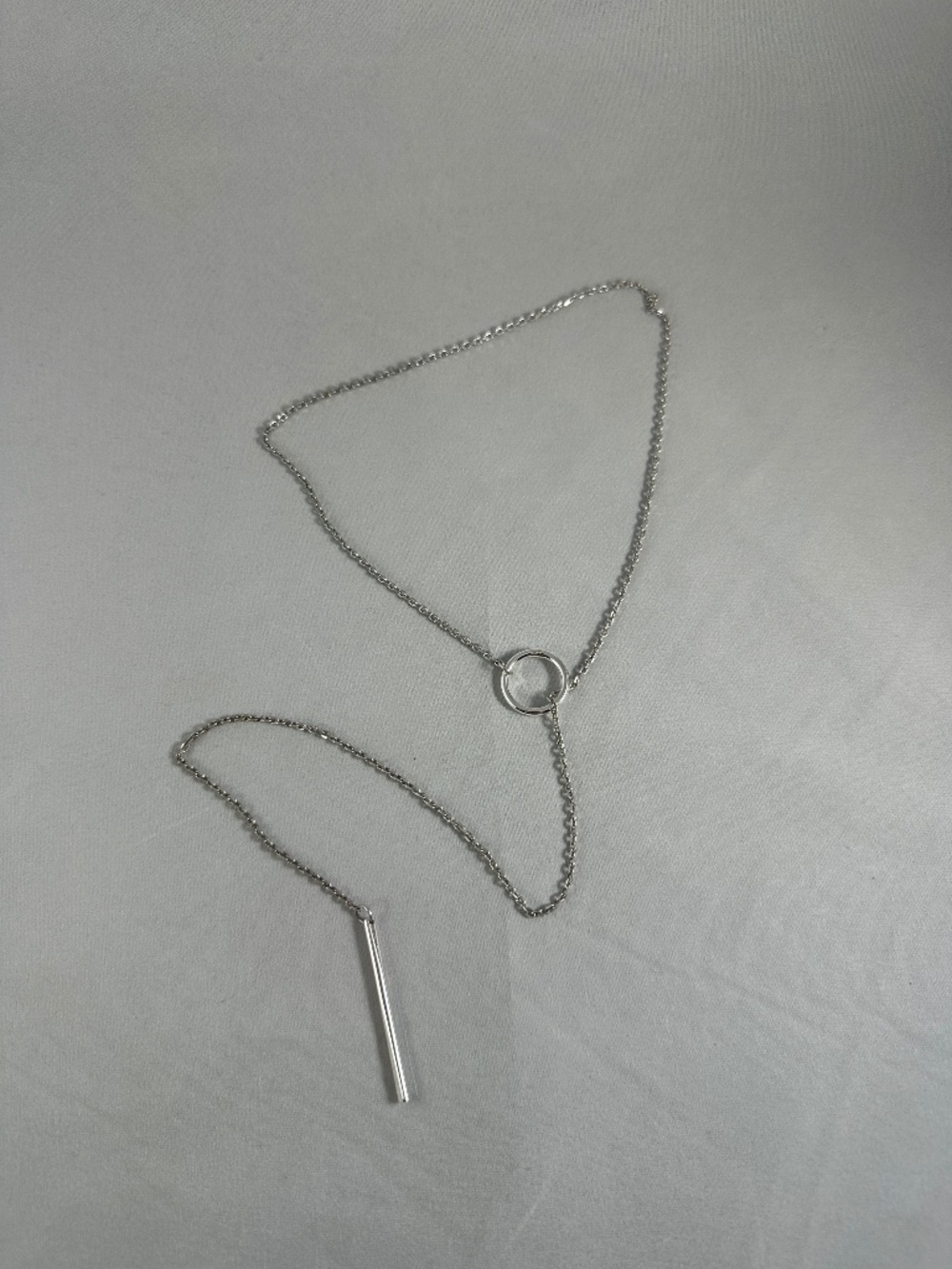 Silver Lariat Y-Necklace with Circle & Bar Toggle Pendant